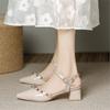 High Heels Women's Summer 2025 New French Bag Head Rivets Shallow Thick Heel Pointed Head Versatile Fashion Sandals Women