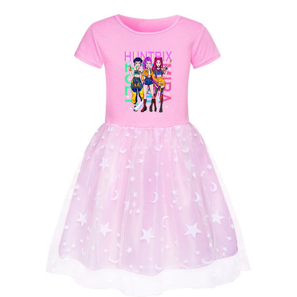 4174 Kids Girls Rumi Zoey Mira Huntrix Print Mesh Dress
