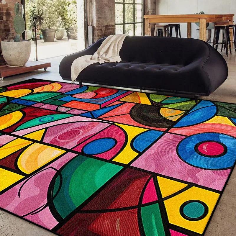 Modern Geometric Abstract Rug Non-Slip Carpet for Living Room Sofa Side Bedroom Washable Easy-Clean Home Decor Floor Mat