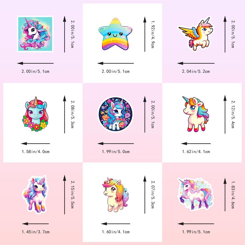 50pcs Cartoon Cute Rainbow Unicorn Stickers Pack for Scrapbooking Laptop Travel Luggage Laptop Wall Car Decoration Decal
