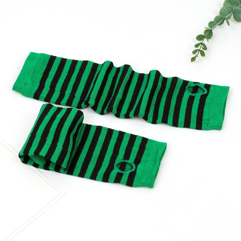 Striped Elbow Gloves Women Emo Gloves Winter Warm Long Sleeves Gloves Women Fingerless Stripe Hip-Hop Knitted Elbow Mittens