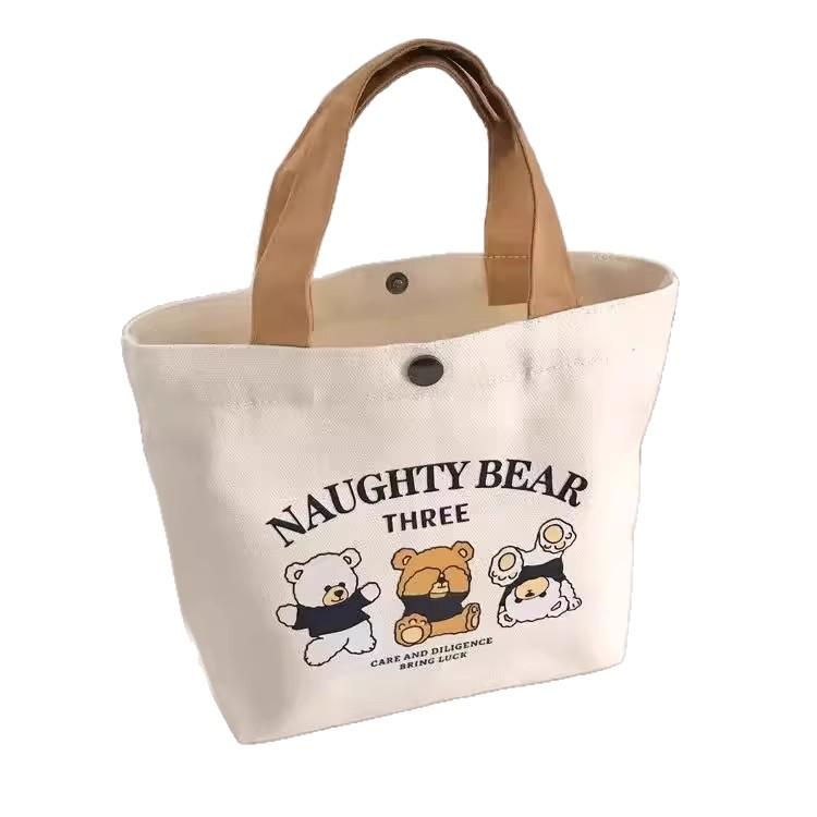 Three Little Bears Cartoon Canvas Lunch Bag – Portable & Versatile Handbag for Work