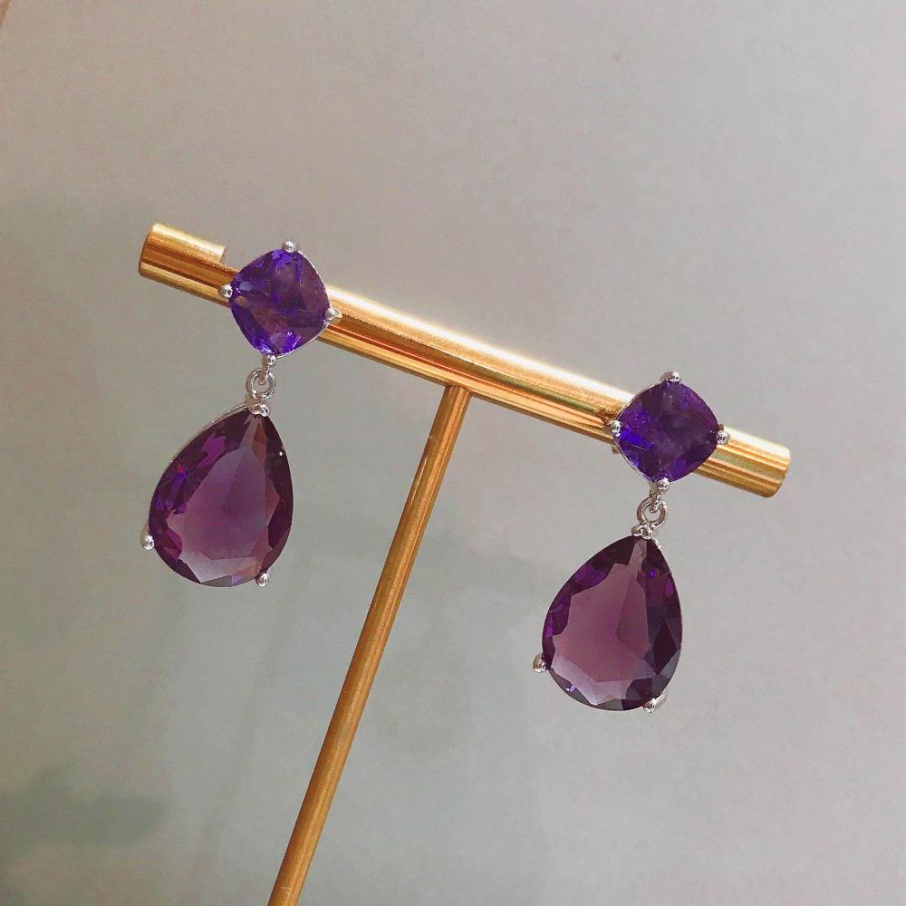 Fashionable Long Drop Earrings with Colorful Gemstones and Pink Diamond Studs Elegant Dangling Jewelry for Women
