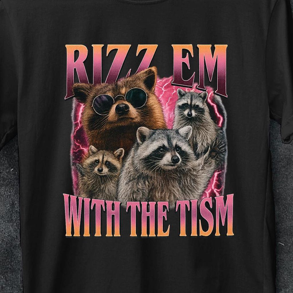 Funny Raccoon Meme Shirt, Neurodivergent Humor Tee,Autistic Pride Gift, Rizz Em With The Tism Shirt, Cool Animal Graphic Tee,set of raccoons