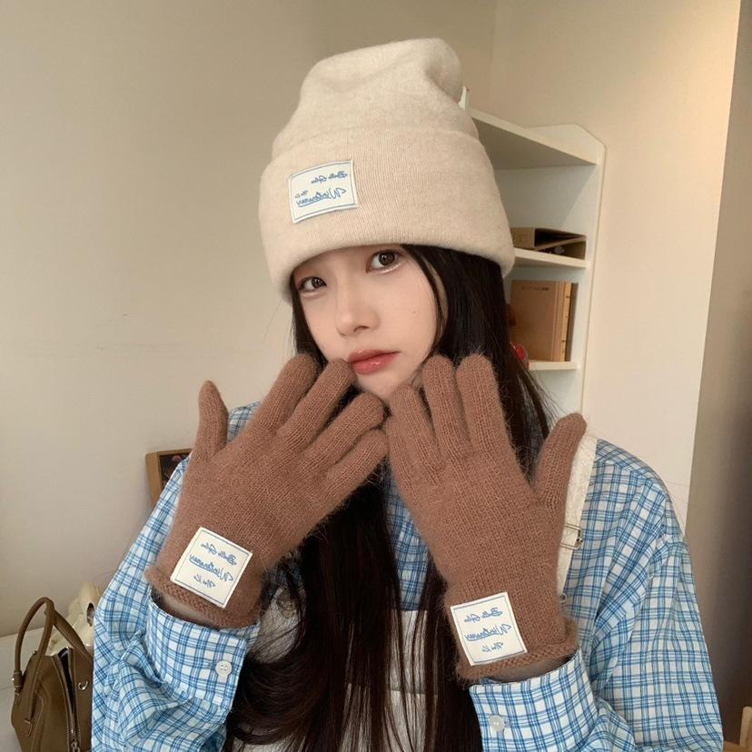 Rabbit Hair Blended Blue Wool Fingerless Gloves Solid Color Fresh Women Korean Autumn and Winter Warm Fingerless Gloves