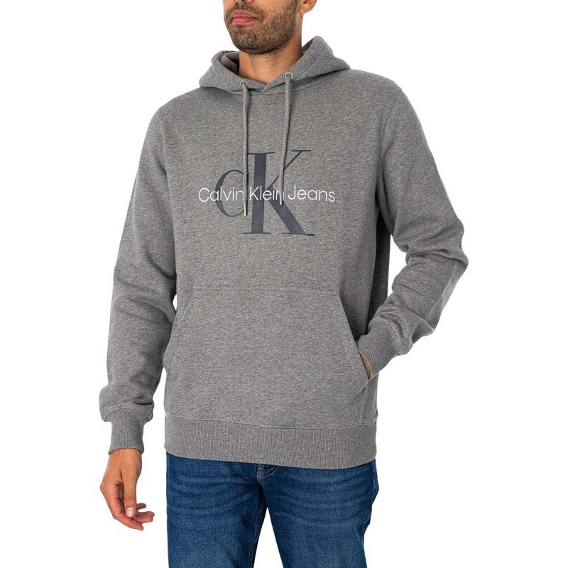 Calvin Klein Letter Logo Hooded Pullover Long Sleeve Sweatshirt Men sweatshirt Gray J30J320805-P41