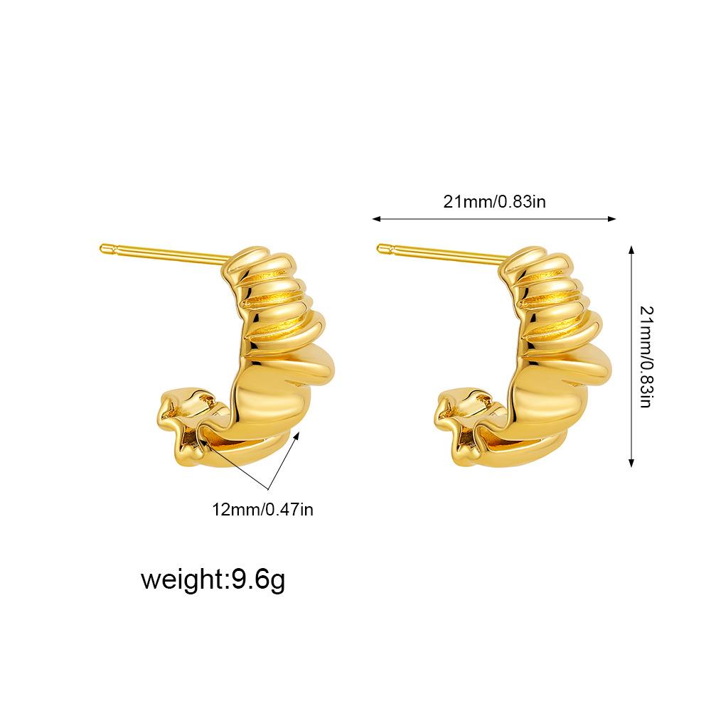 Stainless Steel 18k Gold Threaded Earrings C-Shaped Croissant Folds Irregular Exaggerated Texture Stud Earrings