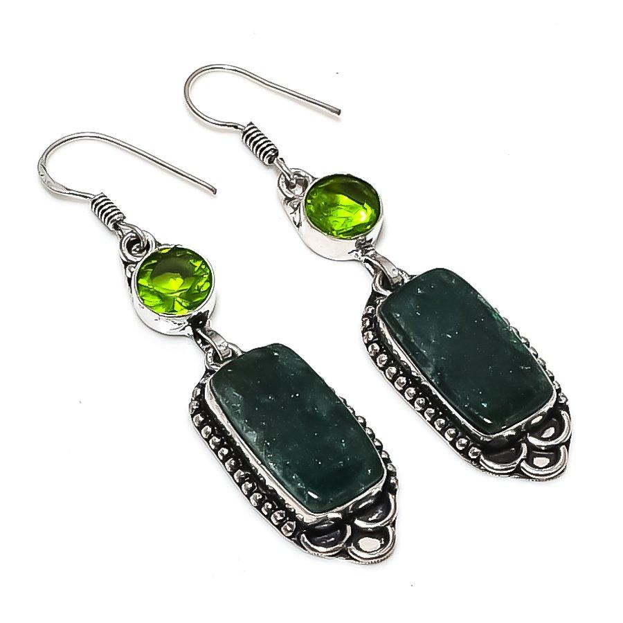 

Натуральный зеленый авантюрин, перидот, ювелирное изделие из стерлингового серебра 925 пробы, серьга 2,40 Q1a45