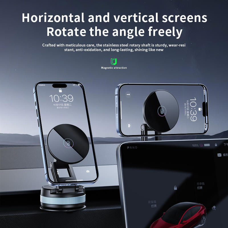 Magnetic Vacuum Suction Car Phone Holder  Foldable & Extendable Mount for Windshield/Dashboard Universal Fit for All Smartphones