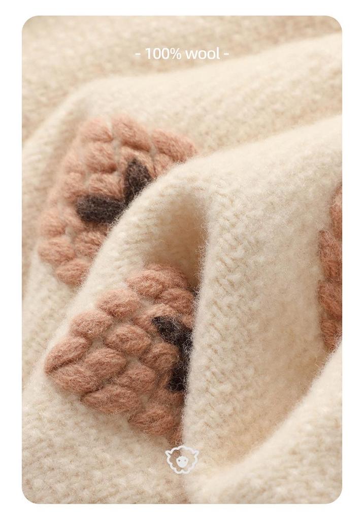 Women's Fashionable V-Neck Color Block Wool Cardigan - Autumn/Winter Sweet Strawberry Sweater