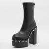 Fashion 14cm Heeled Platform Ankle Boots Woman Round Toe Autumn Shoes Punk Chunky Motorcycle Boots Big Size 43 Ladies High Heels