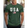 Men's 100% Pure Cotton Summer Loose Fit Large Usa Print Casual Slim Fit Round Neck Short Sleeved T-shirt Top
