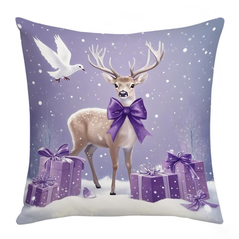 1PC New Christmas Square Purple Decorative Pillowcase Santa Claus Snowman Single-Sided Cushion Cover
