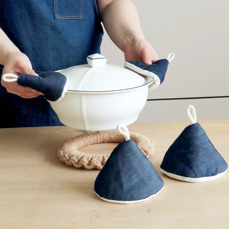 Heatproof Denims Triangular Pot Handle Cover Protectors Heat Insulated Skillets Pan Lid Grip Anti Scalding Oven Mitt