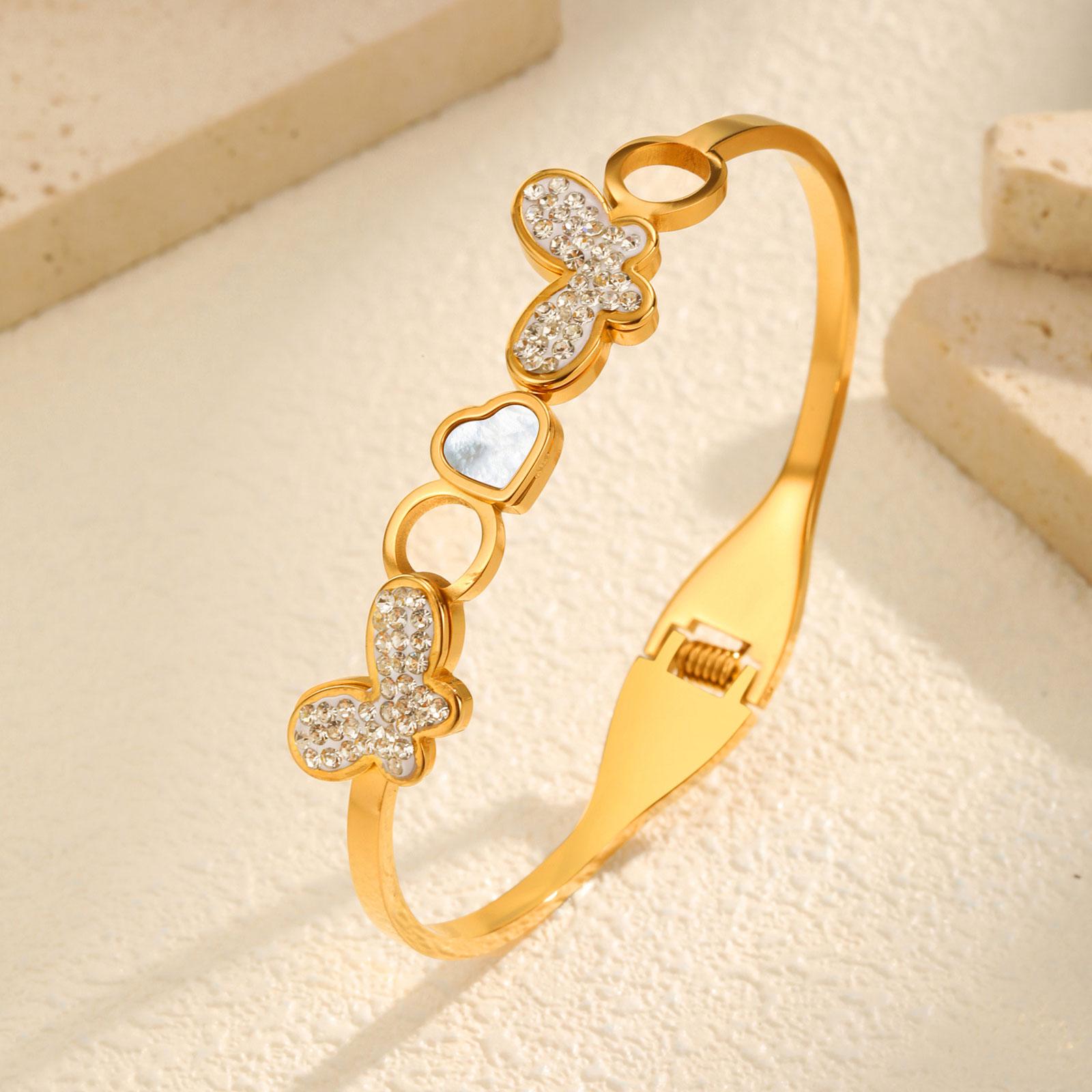 

Light Luxury Paper Clip Opens Bracelet for Women,Gold Color Stainless Steel Butterfly Bracelet,Elegant Mother s Day Jewelry Gift