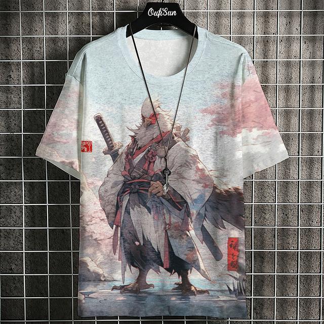 3D Ukiyo-E Animal Print Men's T-Shirt Summer Casual Oversized Short Sleeve T Shirt for Men Fashion Man Clothing Vintage Tee