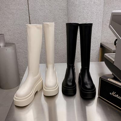 Aber Kniestiefel Damen Herbst und Winter Samt neu dicksohlige erhöhte elastische dünne Stiefel hohe Ritterstiefel