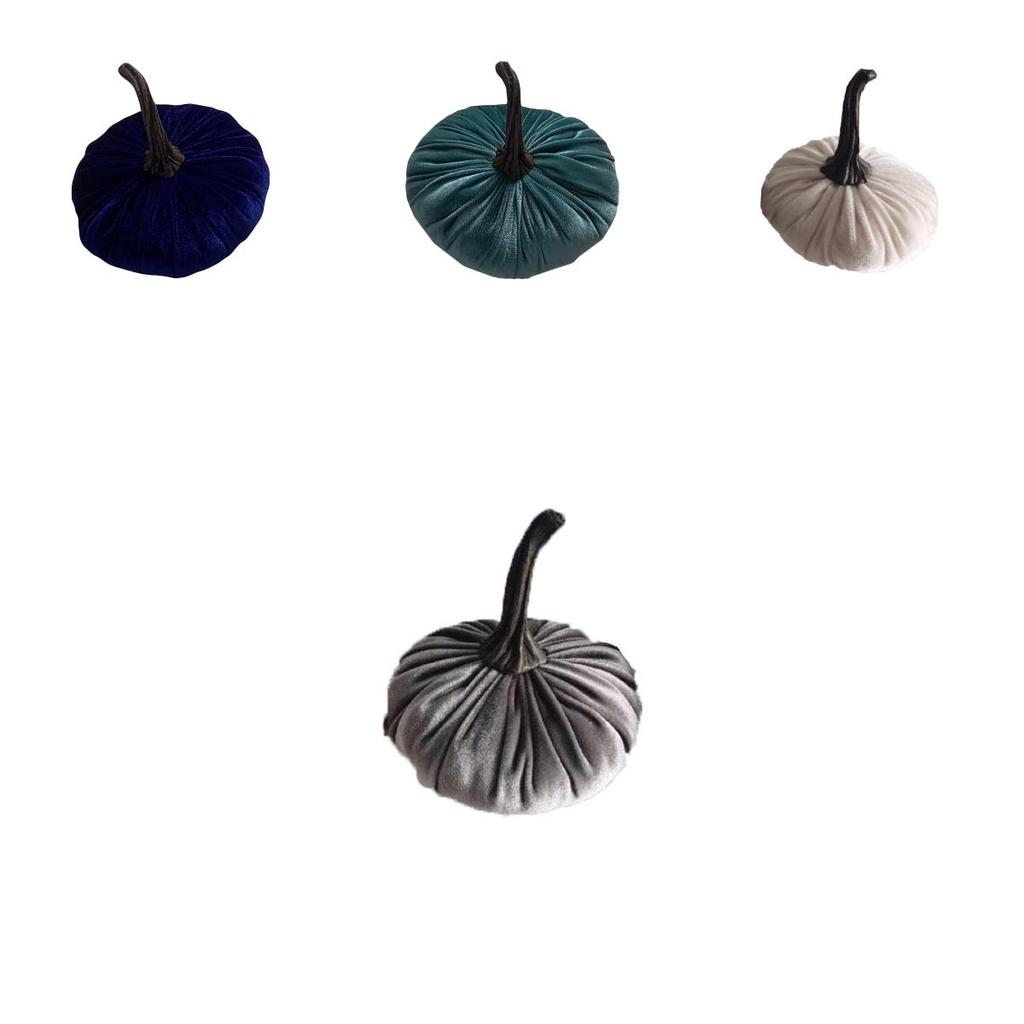Luxurious Blue Velvet Pumpkin Plush Throw Pillows For Elegant Halloween Decor