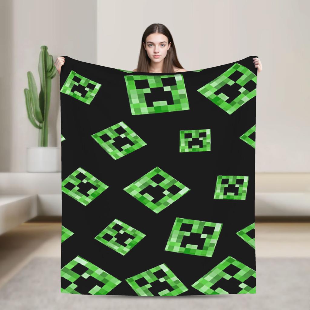 Knitted Blankets My M-Miners Flannel Lightweight Thin Throw Blanket Creepin It Real Pixel Game Crafts for Bedroom Sofa Bedspread