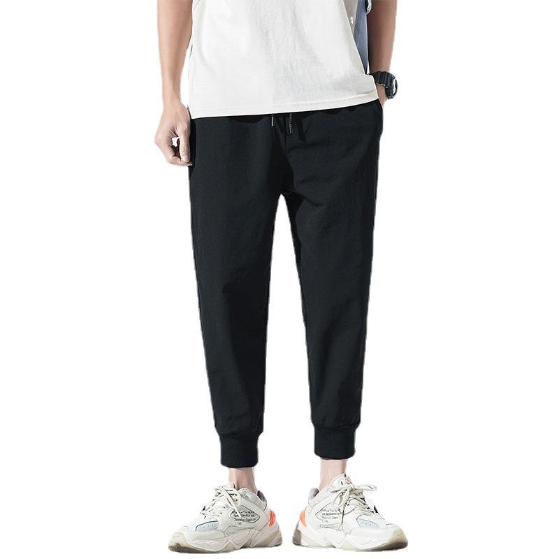 Casual Pants Men's Summer and Autumn Trend Small Feet Large Size Showing Height Loose Fat Solid Color Sports Tied Feet Nine-point Pants Versatile