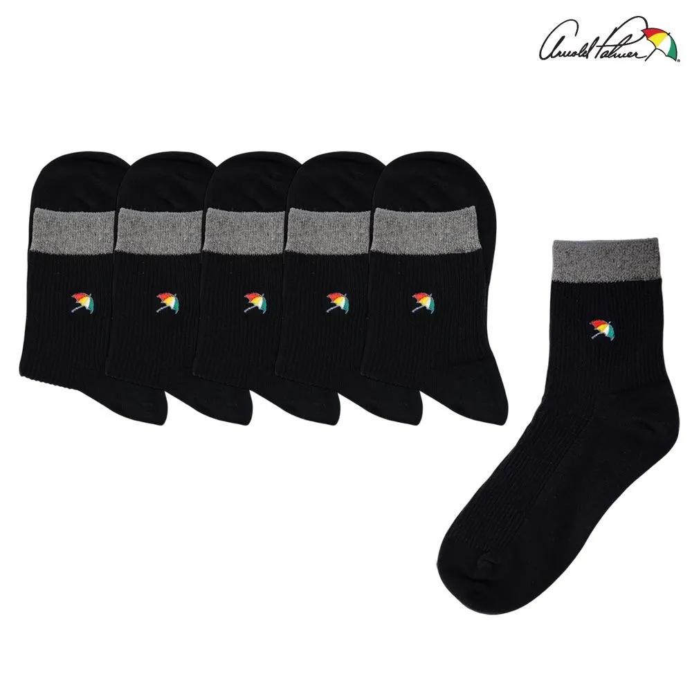 Arnold Palmer Women's Mid-Length Ribbed Socks Black Ringle 5-Pair Set Made In Korea Gift