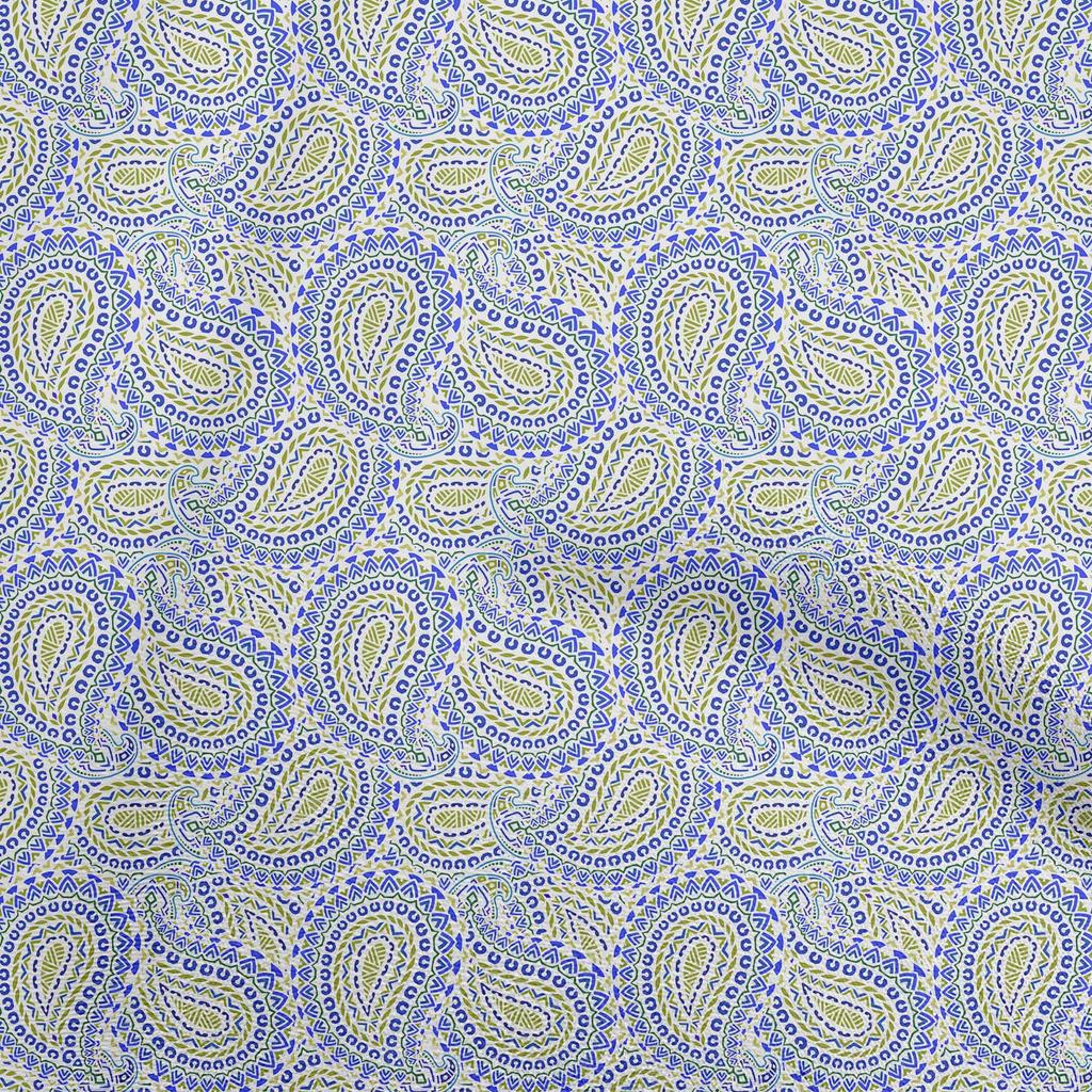 oneOone Cotton Flex Stoff, dunkelblau, blaugrün, asiatisches Paisleymuster, Block-Nähmaterial, bedruckter Stoff, Meterware, 40 Zoll