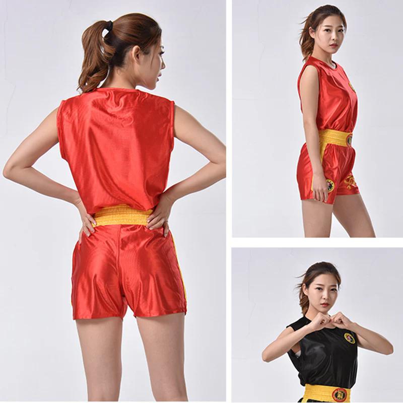 Unisex Wushu Clothing Kung Fu Uniform Kids Sanda Wu Shu Clothes Martial Arts Set Boxing Shorts Suit With Embroidered Dragon