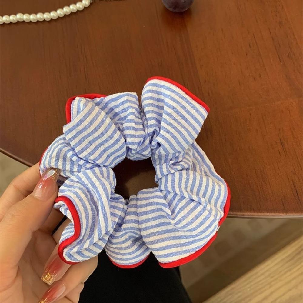 Scrunchies Headband Red Edge Blue Striped Hair Ties Temperament Sweet Elastic Hair Band Girls Hair Accessories Women School Bows
