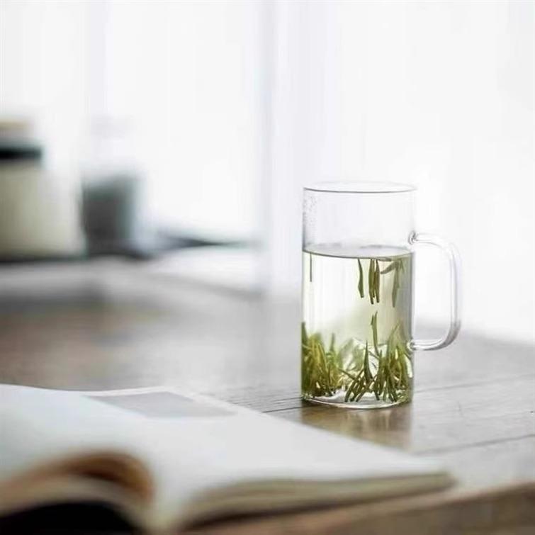 2 pcs High Borosilicate Glass Green Tea Cup Creative Transparent Japanese Tibetan Mountain Glass Cup with Handle Thickened Drinking Cup