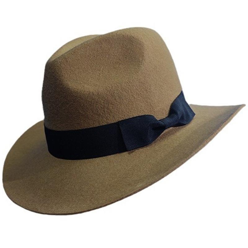 Шерстяной хомбург шляпа-цилиндр бант широкополая шерстяная шляпа подарок-сюрприз для парня