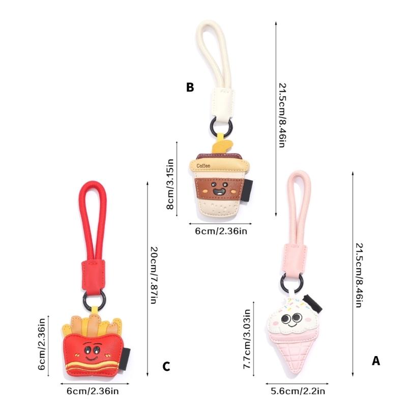 Mignonnes Frites Thés au Lait Porte-clés en Cuir PU Breloque de Sac Pour Couples Accessoire de Mode Pratique Fermoir Métallique Sécurisé