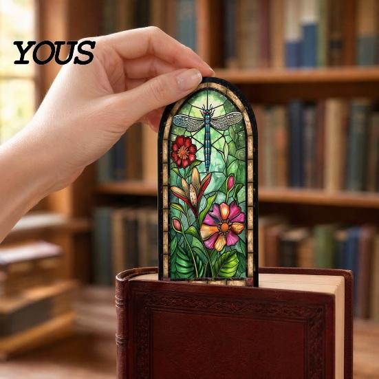 Retro Style Bookmark Stained Glass Flower Bookmark, Floral Acrylic Suncatcher Plant Book Page Marker, Gifts for Bookish, Women Lightweight