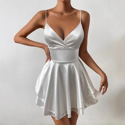 V Neck Solid Color Dress Waist Hugging Elegant Dress for Women Sleeveless Loose Dresses Causal Dress