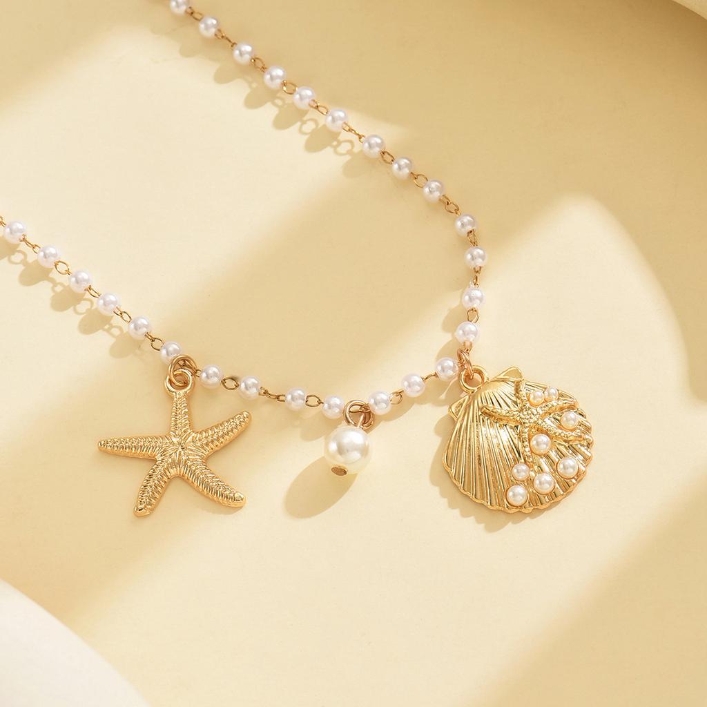 Ocean Series Pearl Necklace Light Luxury High Sense Starfish Shell Collarbone Chain Necklace