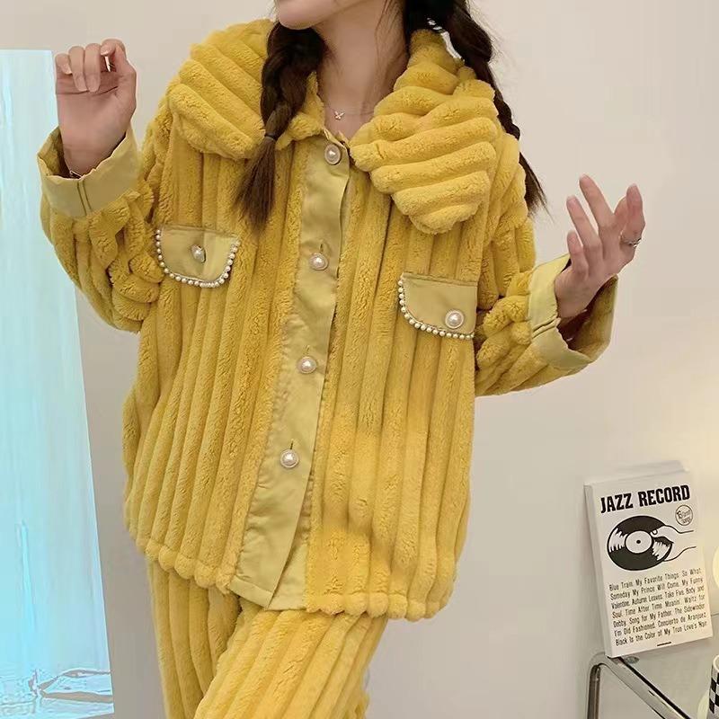 Nightgown Female Autumn and Winter Coral Velvet Thickened with Velvet Comfortable Loose Outside Wearing Long Pants Winter Warm Long Sleeve Long Suit