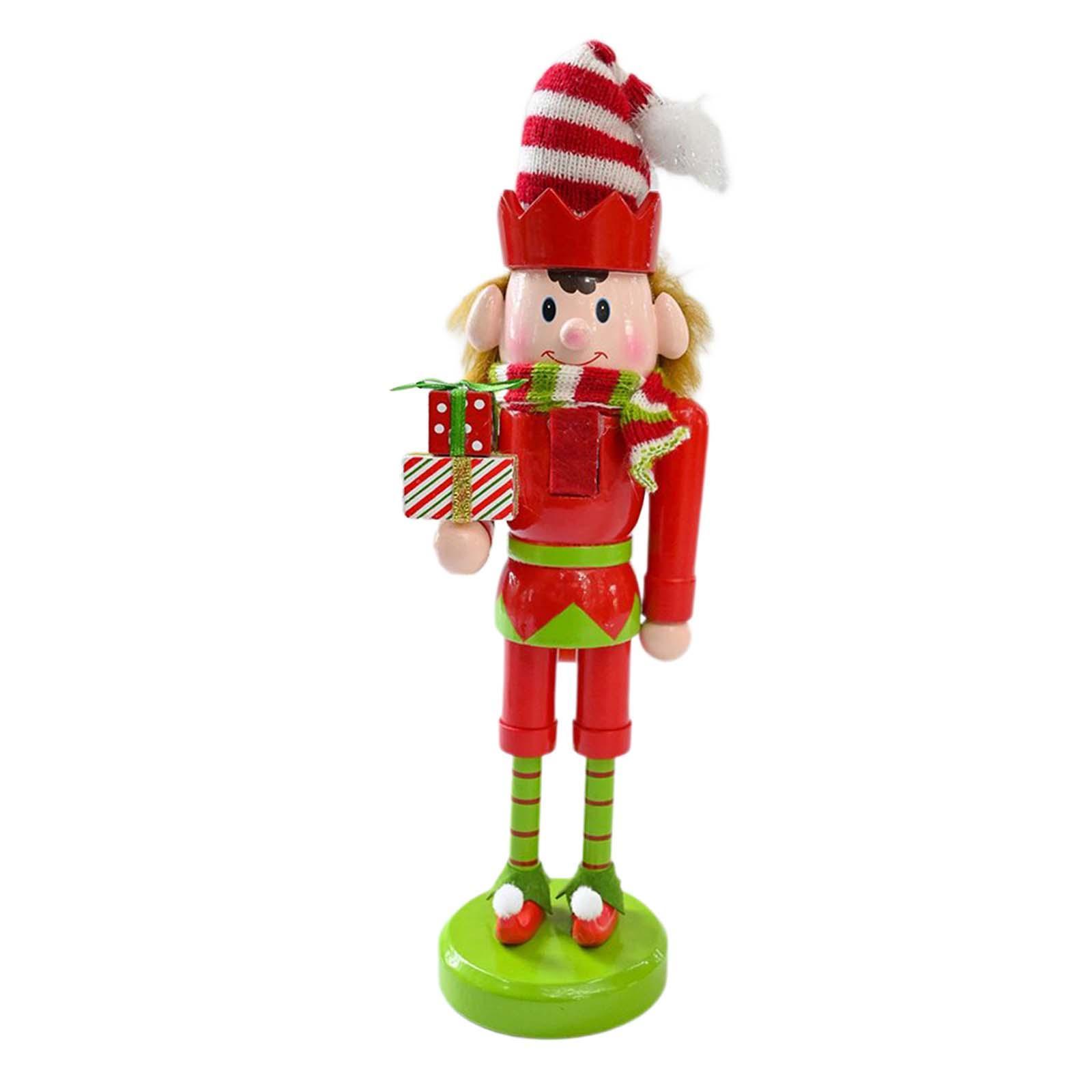 Christmas Nutcracker Figurine Wooden Nutcracker Doll Xmas Decoration Cartoon Desktop Ornament for Office Festival Entrance