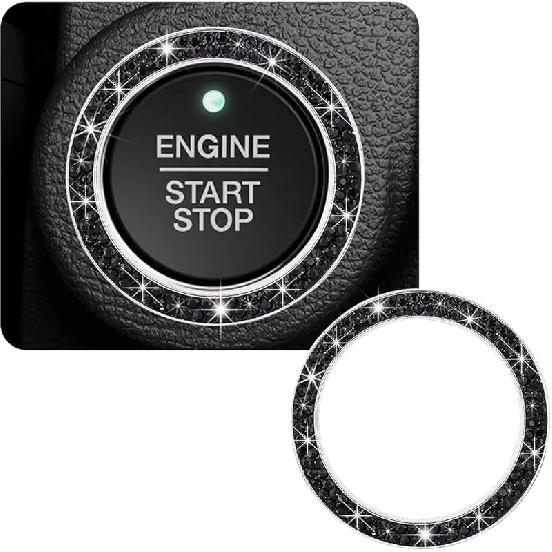 Car Bling Crystal Rhinestone Engine Start Ring Decals, Sparkling Diamond Car Push Start Button Ignition Ring Sticker, Auto Key Ignition Knob Ring