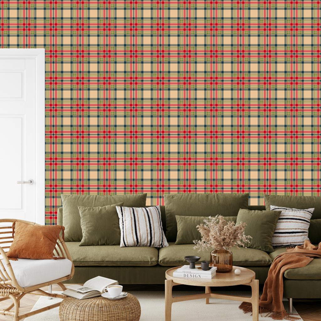 Christmas Autumn Plaid Wallpaper Red and Brown 50x1000
