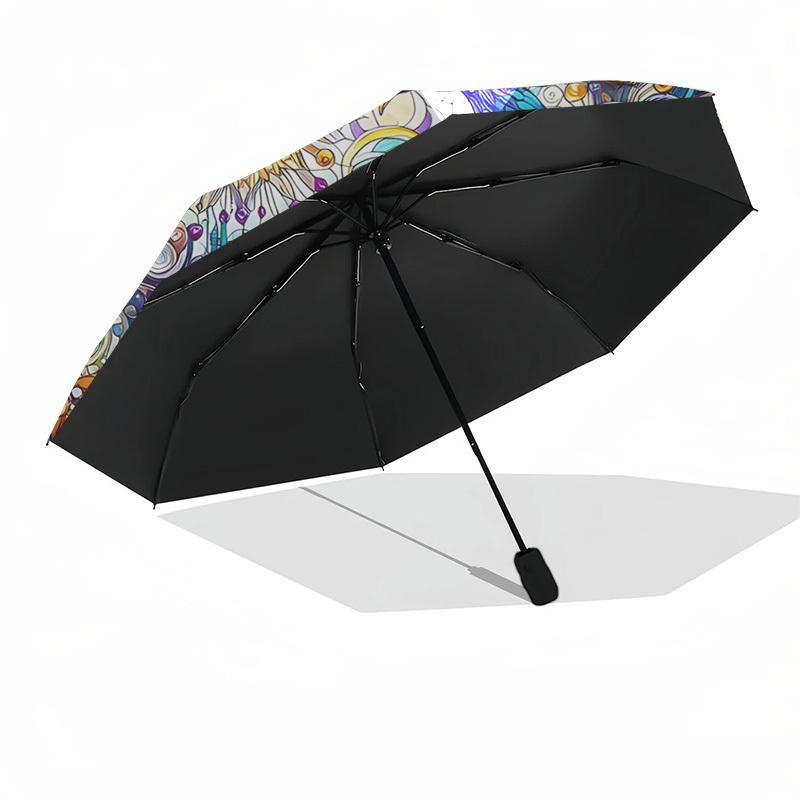 1pc Automatic Folding Umbrella with Peacock Design - Portable 3-Fold Design, 8-Bone Iron Frame Outdoor Umbrella for Festivals, Travelers, Daily Use, G