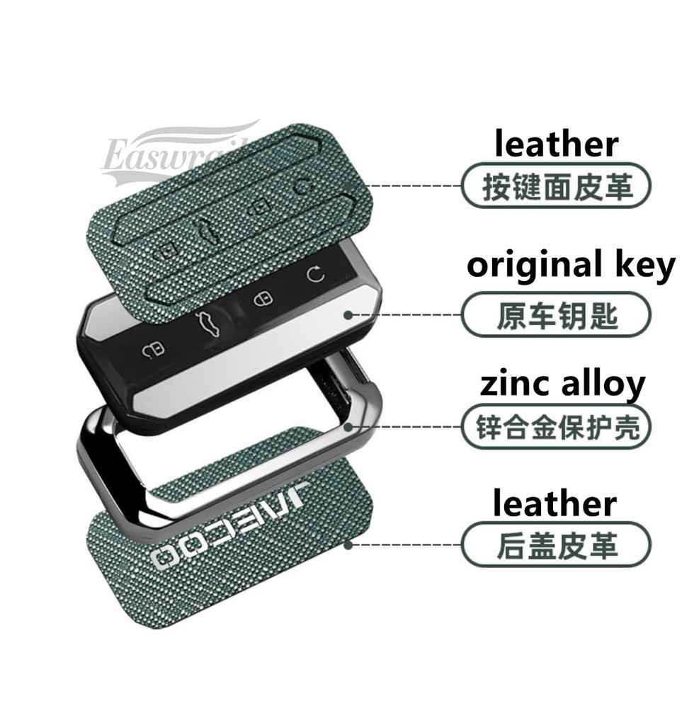 Auto Zinklegierung Leder Schlüsseletui Abdeckung Halter für Chery Jaecoo J5 J7 2025 Auto Innenzubehör Schlüssel Schutzhülle