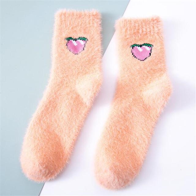 Kawaii Women Fruit Fluffy Socks Thermal Fuzzy Socks Female Ladies Fashion Warm Avocado Cherry Eggplant Floor Sleep Sock