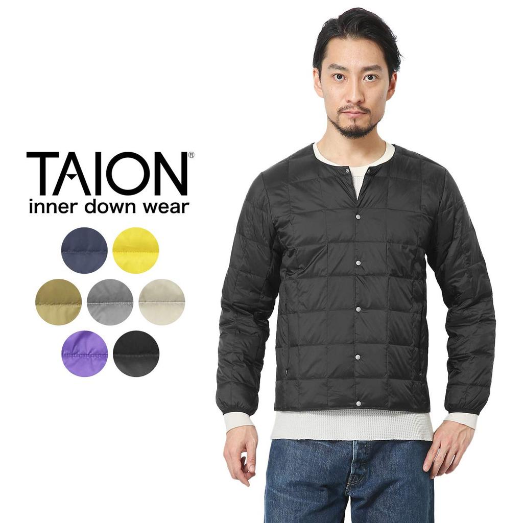 Crew Neck Button Inner Down Size XL TAION-104 Men's Jacket, Beige,