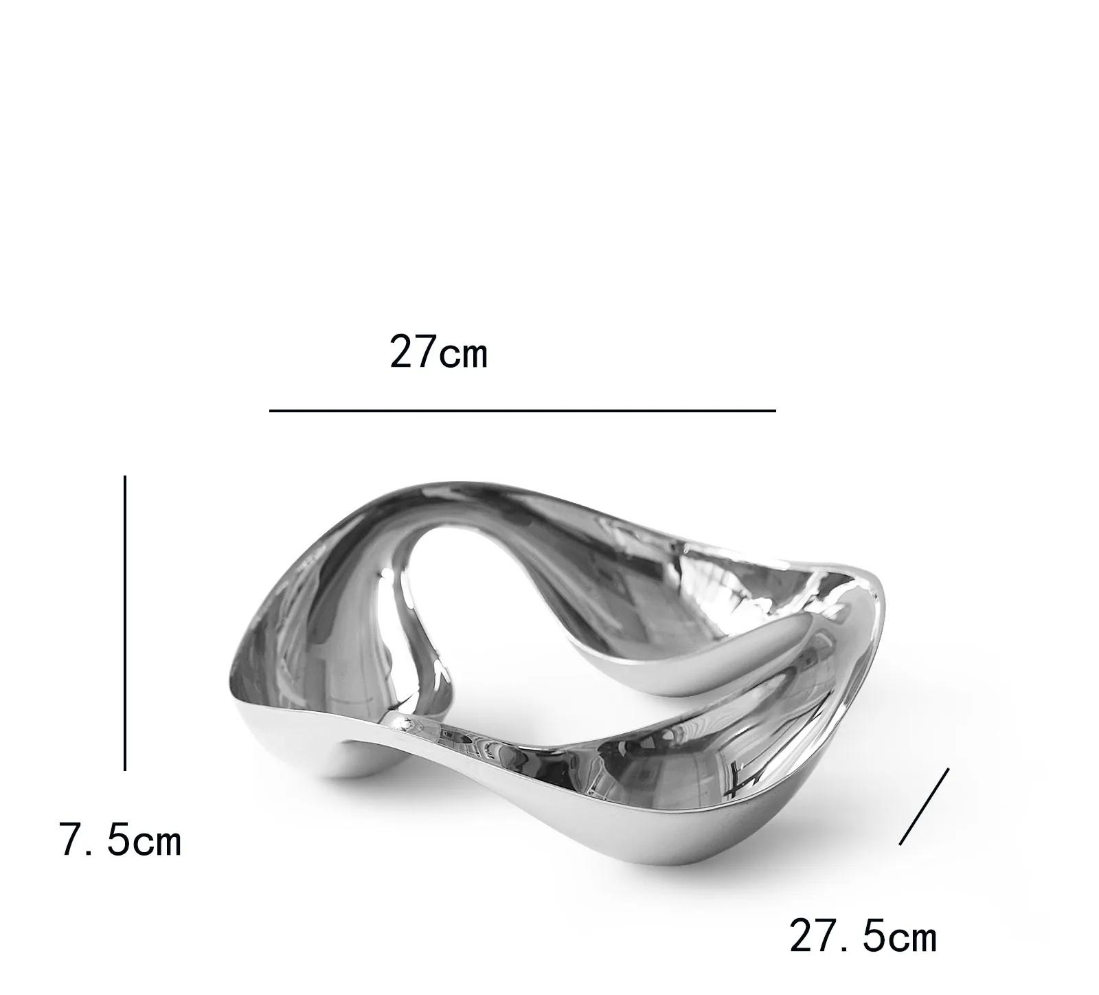 

Современный дизайнерский арт-объект из нержавеющей стали, нерегулярный обтекаемый поднос для фруктов, журнальный столик для гостиной, отель, украшение для хранения вещей серебряный