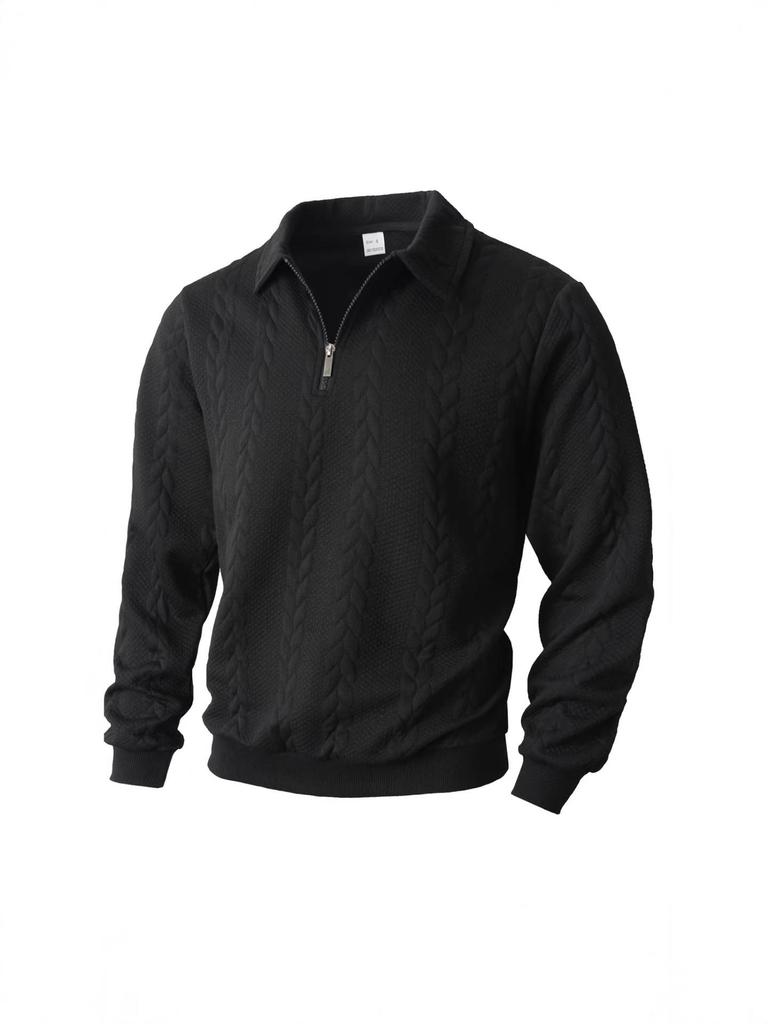 Men's European Size Lapel Jacquard Casual Long Sleeve Knit Hoodie - Spring/Autumn Fashion
