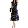 Dress with Waist Polka Stand Size S ROSELUCA. Women's A-Line Ribbon, Dots, Neck,