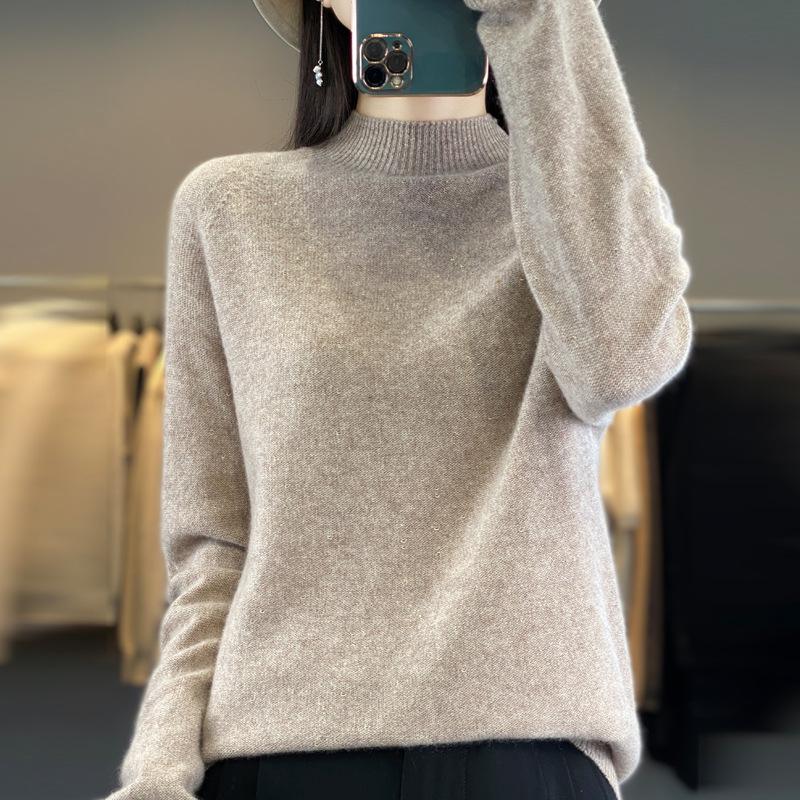 Golden Bean Half Turtleneck Cardigan for Women In Autumn and Winter Trendy Versatile Cashmere Knitted Base Blouse Skin-friendly Warm Top