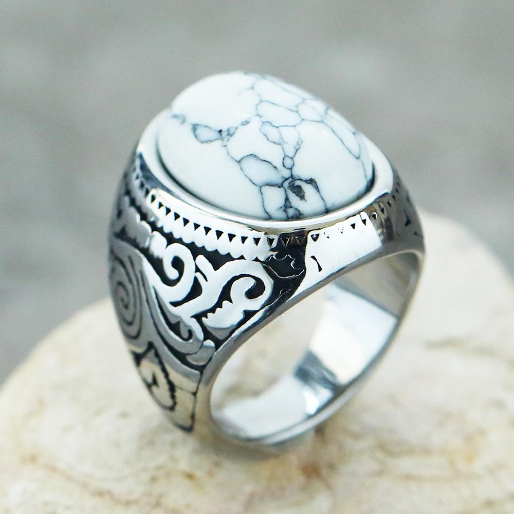 316L Stainless Steel Ring With Black Onyx & Turquoise High Quality Jewelry Factory Direct Sale