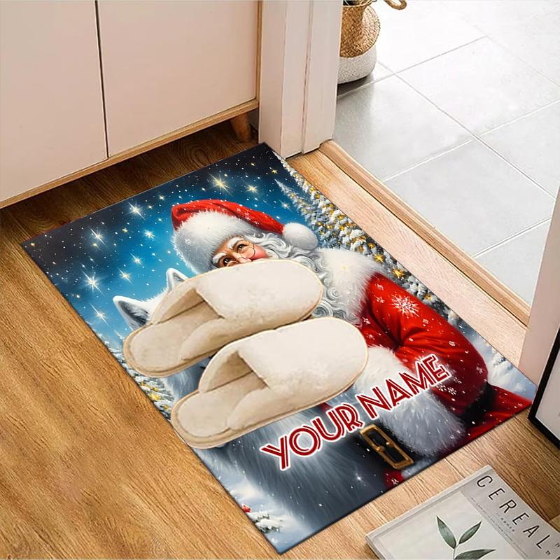 1PC Custom Name Santa Claus And Wolf Theme Floor Mat Ideal for Living Room, Game Rooms, Office, Bedroom,Floor Mat Playful Design122