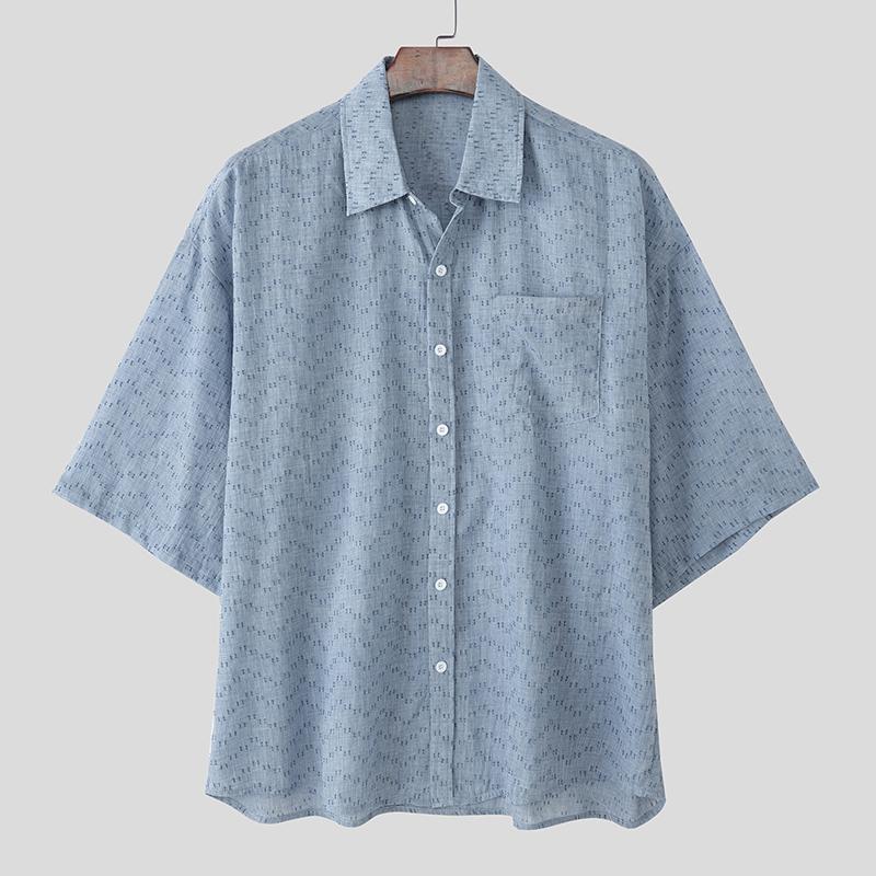 

INCERUN свободные мужские летние рубашки с воротником-лацканами и коротким рукавом с принтом на пуговицах 3XL темно-синий