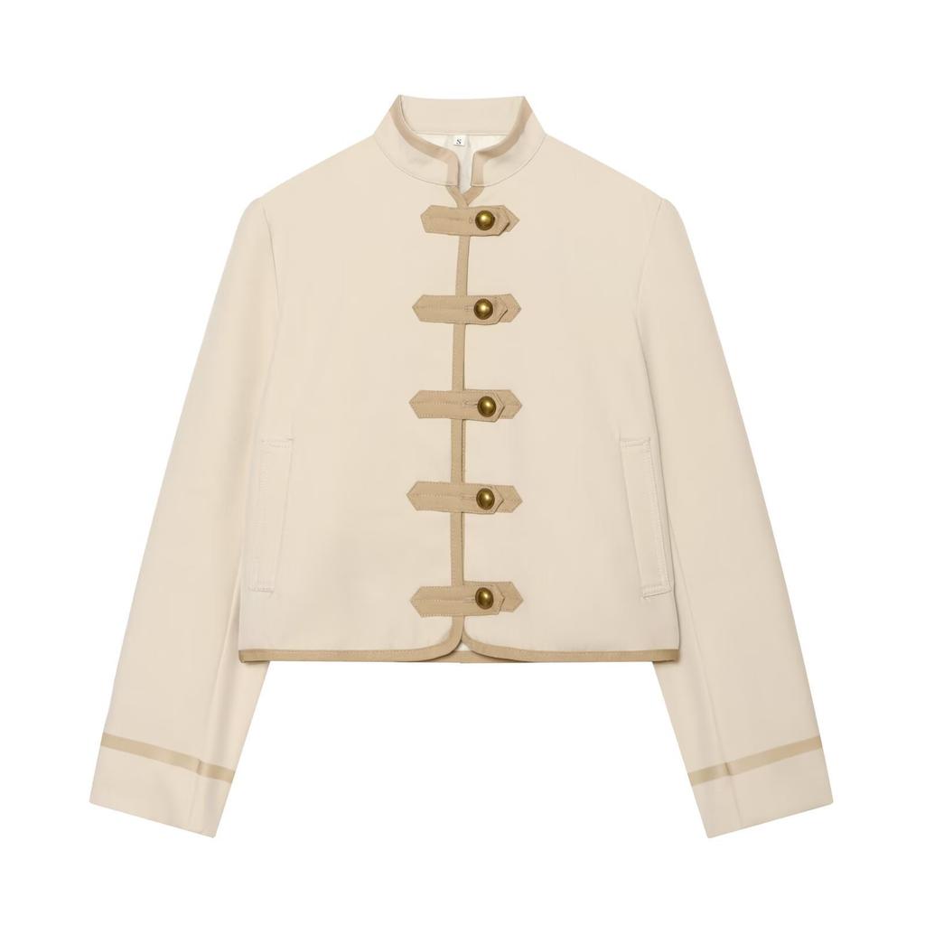 2026 Summer New European and American Cross-border Women's Clothing Fashion Shoulder Padded Knot Button Jacket Short Jacket W063 9485